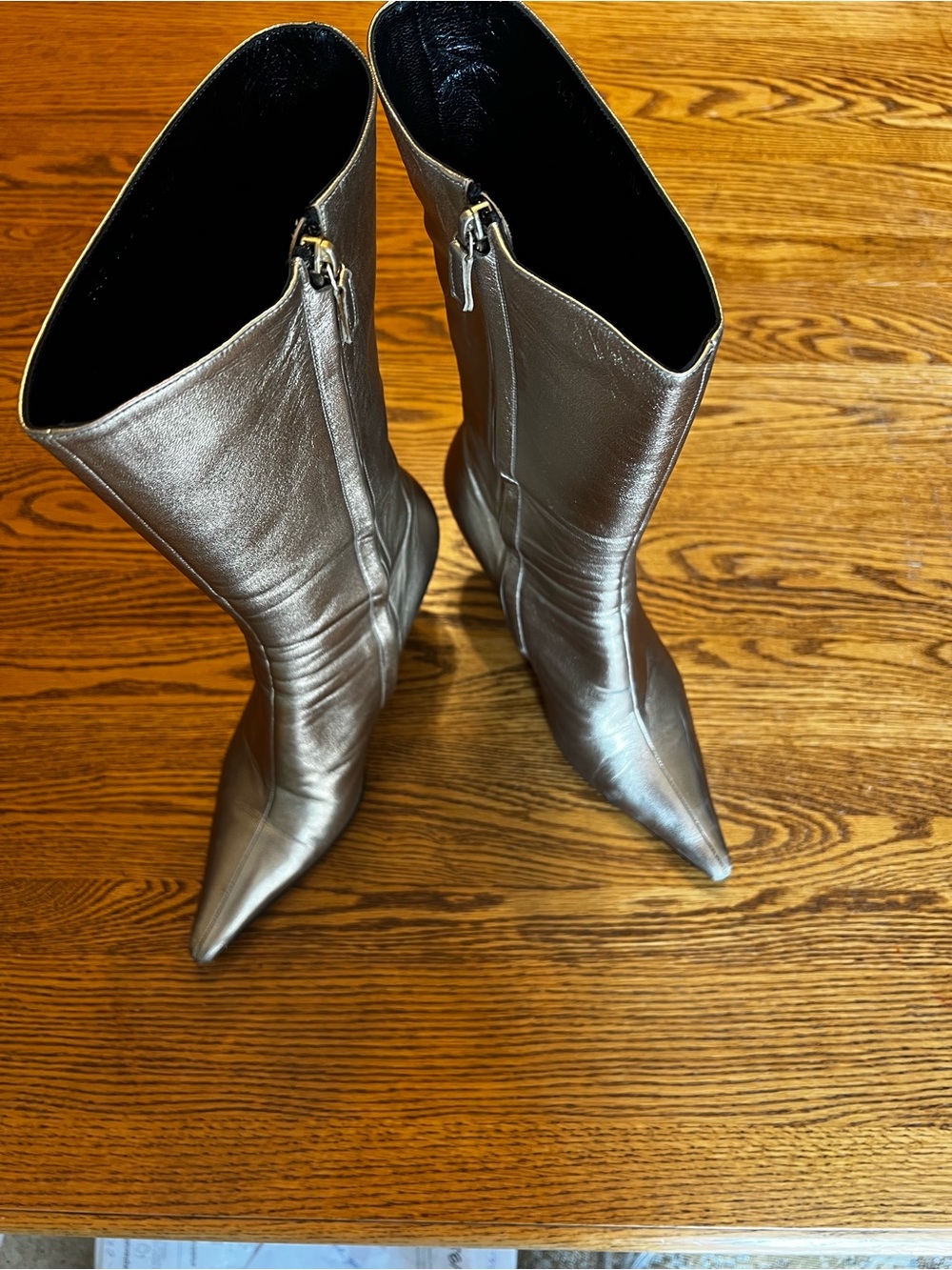 Escada Vintage metallic Gold Pointed-Toe Women's Mid-Calf Boots